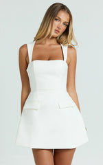 Garrett Mini Dress - Square Neck Fit And Flare Dress in White