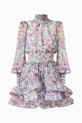 Rosaria Long Sleeve Mini Dress in Purple Floral