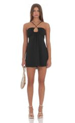 Shimmer Pinstripe Fit and Flare Dress in Black
