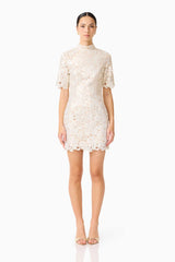 Nicoletta Short Sleeve Mini Dress in Gold
