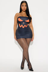 Lady Jacko Lantern Bodycon Mini Dress Halloween Costume - Black/Orange