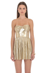 Metallic Strapless Mini Dress in Gold