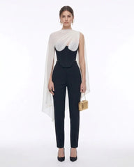 Strapless Corset Sheer Cape Top - Black & White