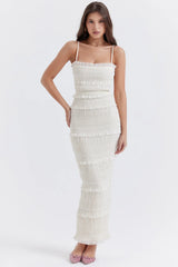 ivory sequin pleat maxi dress