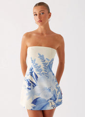 Denby Strapless Mini Dress - Blue Floral Print