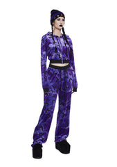 Bat Behavior Cropped Hoodie - Purple