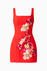 Fleurisca Embroidered Party Mini Dress in Scarlet Red