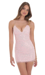 Sequin V-Neck Bodycon Dress in Pink