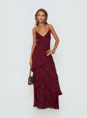 Lyricah Tiered Tie Back Maxi Dress Burgundy
