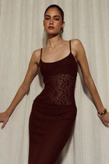 NATALIE SCOOP LACE MAXI DRESS - CHOCOLATE