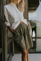 Mazie Lace Trim Shorts in Olive