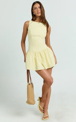 Izira Mini Dress - Boat Neck Drop Waist Shift Dress in Butter Yellow