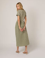Nobody's Child Eliza v-neck short sleeve midi dress in green gingham