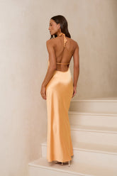 Take The Picture Satin Halter Maxi Dress Orange