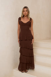 Sienna Sunset Ruffle Maxi Dress Brown
