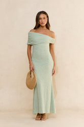 Sea And Selfies Off Shoulder Maxi Dress Sage