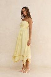 Lucia Strapless Midi Dress Yellow