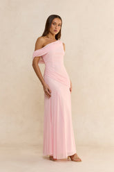 Glamour Of Yours Mesh Off Shoulder Maxi Dress Pink