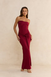 Velvet Dusk Strapless Maxi Dress Burgundy