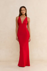 Midnight Luxe Satin Maxi Dress Red