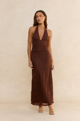 Tuscan Sunset Lace Maxi Dress Brown