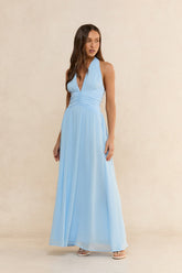 Soft Waves Halter Maxi Dress Blue