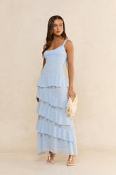 Sienna Sunset Ruffle Maxi Dress Blue