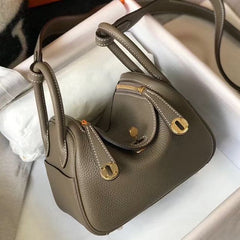 HM Mini Lindy 20cm Taupe Clemence Leather