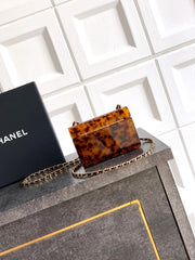 Chane 2026 Evening Bag 12cm Tortoiseshell Plexiglass