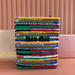 Miu Miu Crochet Multicolor 38 Cotton Thread Tote Bag 285250