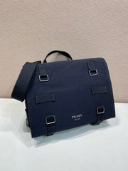Prada 2026 Messenger Bag 34cm Navy Blue Canvas