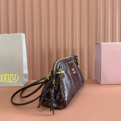 Miu Caprice Clutch 28 Dark Brown in Snakeskin 285282