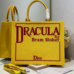 Dior 2026 Book Tote with Strap Yellow and Red Book Cover Embroidery