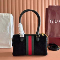 GG Ophidia Crystals Small Boston Bag 21cm Burgundy Canvas