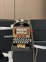 CC Resin Crystal Slot Machine Minaudiere Black Gold White Red Steel Cowhide Rhinestones