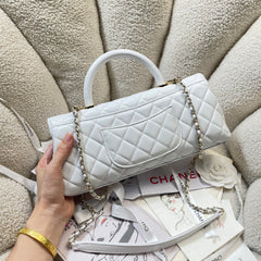 CC Maxi Flap Bag with Top Handle 31.5cm White Lambskin