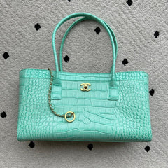 CC 2026 Small Shopping Bag 39cm Mint Green Crocodile Embossed Calfskin GHW