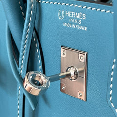 HM Birkin 𝟐𝟓 𝐒𝐰𝐢𝐟𝐭 Blue & Pearl Gray Cowhide Grayiver Hardware (25day to produce) 270223