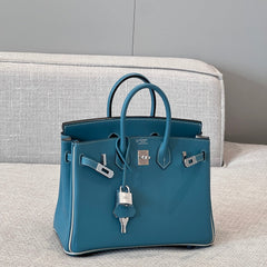 HM Birkin 𝟐𝟓 𝐒𝐰𝐢𝐟𝐭 Blue & Pearl Gray Cowhide Grayiver Hardware (25day to produce) 270223