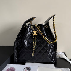 CC 25 Hobo Bag 30cm Black Glossy Leather GHW 282466