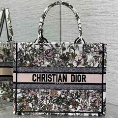 CD Medium Dior Book Tote Full Floral Motif White Pink Cotton 272912