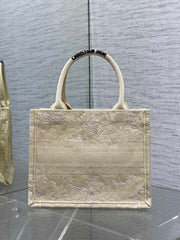 CD Small Dior Book Tote Scotland's National Flower Pattern Beige Cotton