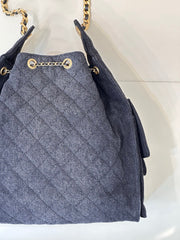 CC 25C Hobo Bags 40cm Dark Blue Mix White Denim