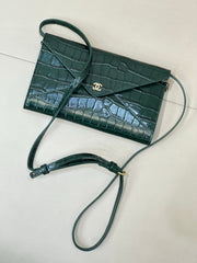 Chanel 26S Clutch With Chain Green Lizard-Embossed Calfskin