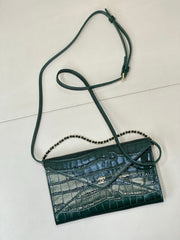 Chanel 26S Clutch With Chain Green Lizard-Embossed Calfskin