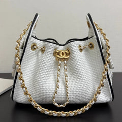 Chanel 2026 Hobo Bag 22cm White Black Woven Leather