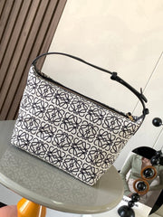 Loewe Cubi Anagram Bag 35cm Black White Jacquard Cotton Calfskin