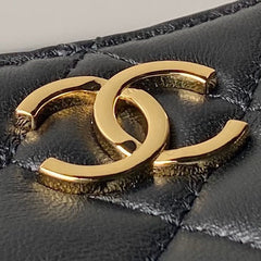 24p cc hobo bag 20cm black lambskin gold hardware