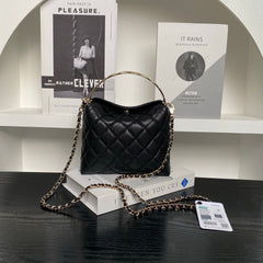 CC Coco Crush Handle Lunch Bag Black Caviar Leather