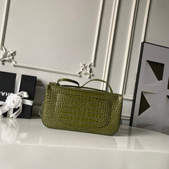 CC Croc Embossed Flap Bag 32cm Olive Imported Leather